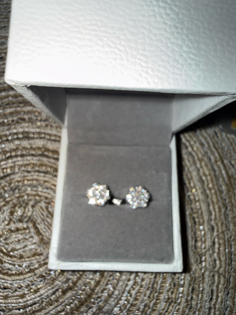 Silver Cluster Crystal Stud Earrings - White